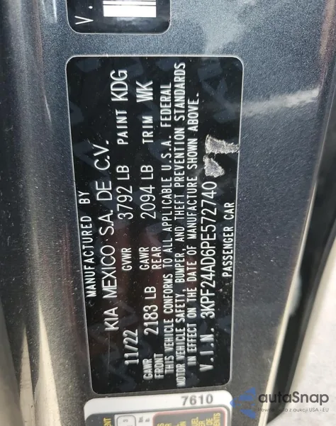 2023 Kia Forte Lx из США, поврежденный, VIN 3KPF24AD6PE572740